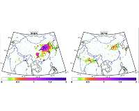 China's sulfur dioxide emissions fell sharply while India's grew rapidly